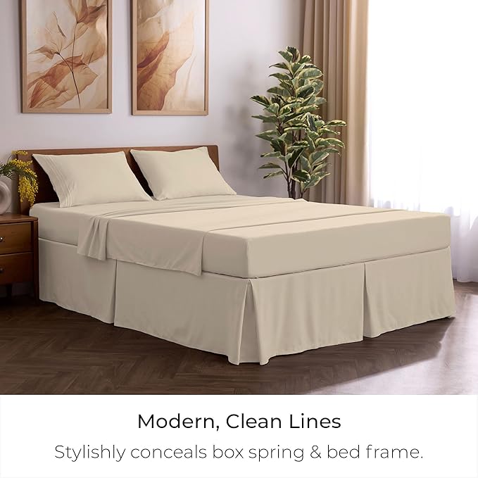 Mellanni Bed Skirt King Size - Bed Skirting - 15-Inch Tailored Drop Pleated Dust Ruffle - Hotel Luxury Bedding - Wrinkle, Fade, Stain Resistant - 1 Bedskirt (King, Beige)