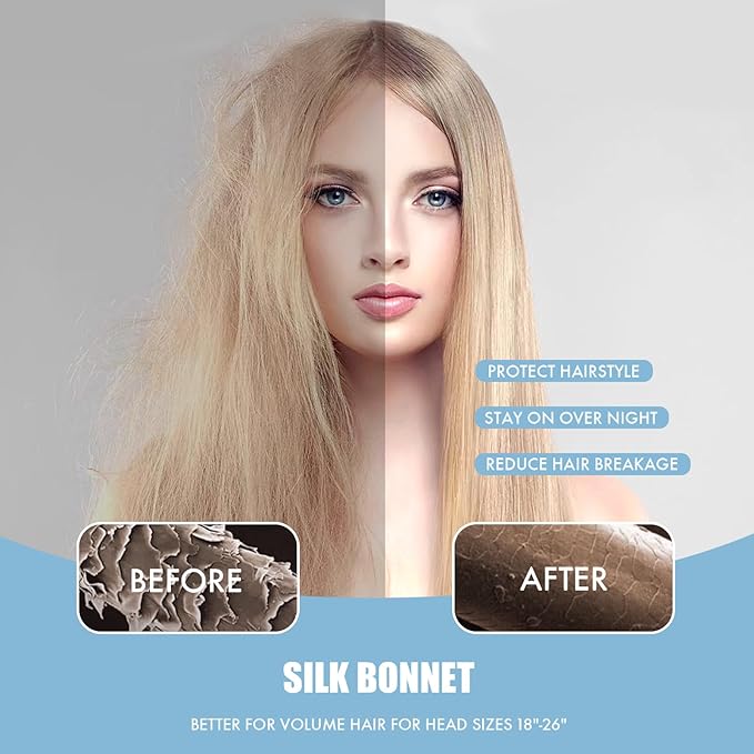 Silk Bonnet for Sleeping Women, Adjustable Soft Satin Lined Bonnet with Tie Band, Double Layer Sleep Night Cap