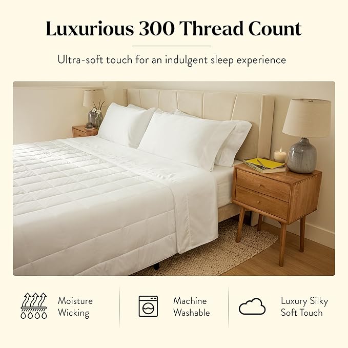 Miracle Made Soft Cooling Comforter – All-Season Silver-Infused Cozy Cotton Fabric – Lightweight, Hypoallergenic Bedding for Hot Sleepers, Queen Size Blanket, White