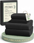 LANE LINEN 100% Organic Cotton Bed Sheets King Size, Soft & Comfy Fully Elasticized Percale Bedding Sheets & Pillowcase Set, Low Pilling Machine Washable King Sheet- Black Sheets