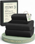 LANE LINEN 100% Organic Cotton Queen Size Sheets Set, Machine Wash Fully Elasticized Naturally Cooling Percale Weave Queen Size Deep Pocket Sheet Sets, Low Pill Eco Friendly Bed Sheets- Black
