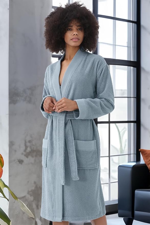 SEYANTE Organic Turkish Cotton Terry Hooded Kimono Bathrobe, Robe for Women