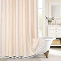 MitoVilla Boho Extra Long Shower Curtain 72 x 96, Cream Modern Farmhouse 96 inch XL Polyester Linen Texture Tassel Fabric Shower Curtain Set with Hooks for Cottagecore Country Bathroom Decor,Cream