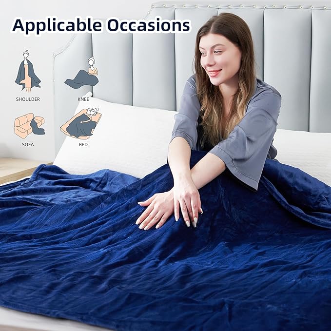 Electric Heated Blanket Twin Size 62”x84”,Cozy Soft Warmth with 6 Heating Settings 1-10 Hours Auto-Off, Energy-Saving, for Bed, Fast Heating Machine Washable, Navy Blue