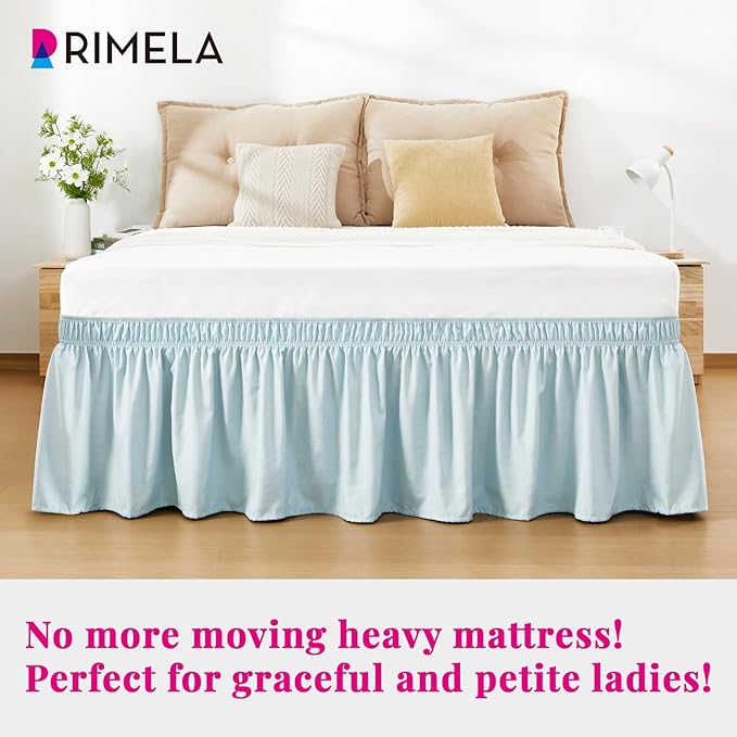 RIMELA Grayish Blue Bed Skirt Queen Size 15 Inch Drop, Wrap Around Elastic Bedskirt, Dust Ruffle for Adjustable Bed Base Machine Washable Easy to Install Bed Skirts