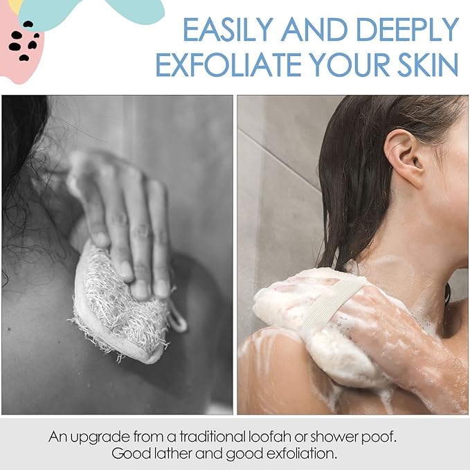 Evridwear Exfoliating Bath Sponge, Daily Skincare Body Scrubbers Loofah Shower Pads with Strap for Body Cleansing, Dead Skin Cell Remover, 3 Count Value Pack(Macaroon)