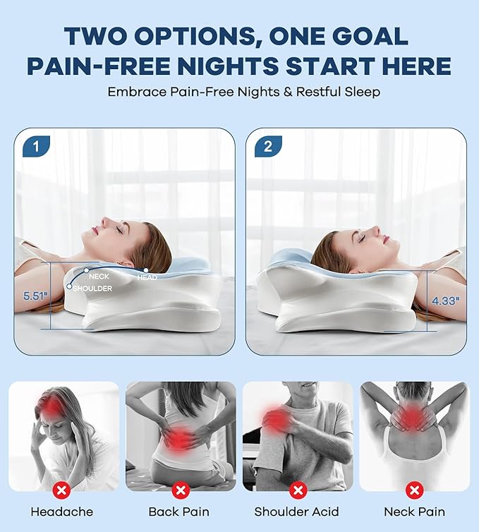 DONAMA Cervical Pillow for Neck and Shoulder,Contour Memory Foam Pillow,Ergonomic Neck Support Pillow for Side Back Stomach Sleepers with Pillowcase-King Size