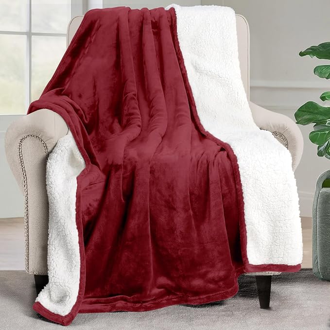 Utopia Bedding Sherpa Blanket Throw Size (Red, 50x60 Inches) - Soft Lightweight Plush Fleece Reversible Blanket for Bed, Sofa, Couch, Camping and Travel