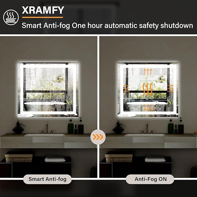 36x36 Inch Smart LED Bathroom Mirror - Anti-Fog Vanity Mirror with Touch Sensor, 3 Color Lighting & Dimmable Memory Function, Lighted Mirror for Over The Sink, Modern Bathroom Wall Mirror