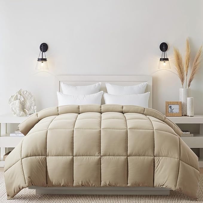 Cosybay Down Alternative Comforter (Beige, Twin) - All Season Soft Quilted Twin Size Bed Comforter - Duvet Insert with Corner Tabs -Winter Summer Warm Fluffy, 64x88 inches