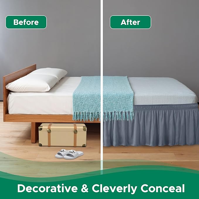 Biscaynebay Wrap Around Bed Skirts for King & Cal King Beds 11" Short Drop, Dark Grey Adjustable Elastic Dust Ruffles Easy Fit Wrinkle Resistant Silky Luxurious Fabric Machine Washable