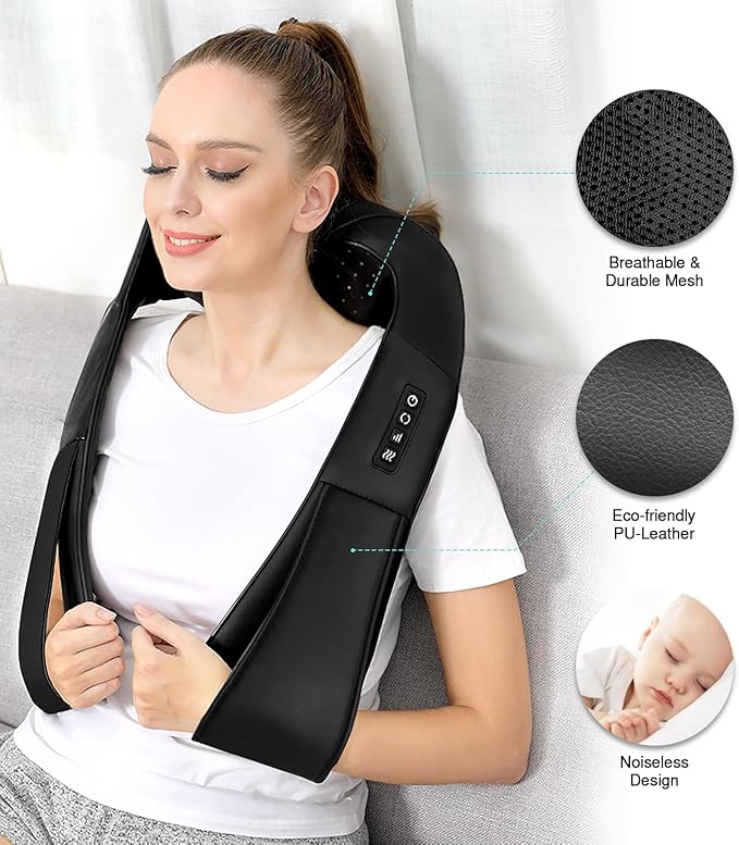 Shiatsu Neck and Back Massager with Heat, Electric Deep Tissue 4D Kneading Massage Pillow for Shoulder, Leg, Body Muscle Pain Relief - Best Gifts for Women Men Mom Dad