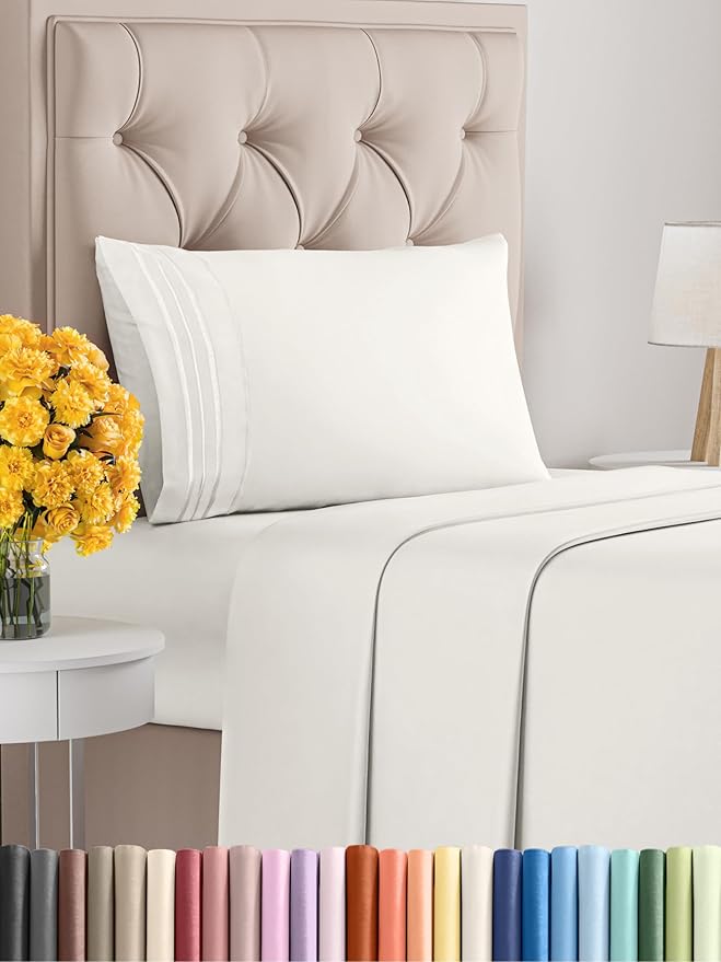 Twin Size 3 Piece Sheet Set - Extra Soft, Breathable & Cooling - Hotel Luxury Durable Bed Sheets for Women & Men - Deep Pockets, Easy-Fit & Wrinkle-Free - Antique White Oeko-Tex