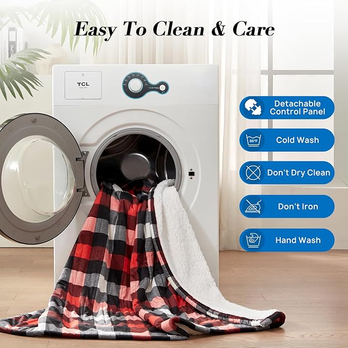 Westinghouse Electric Throw Heated Throw Blanket Soft Flannel & Sherpa Heating Blanket with 6 Heating Levels 2-10 Hours Auto-Off, Fast Heating & Overheat Protection Machine Washable, Red 50x60 Inches