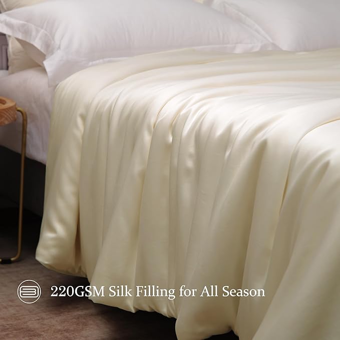 CUDDLE DREAMS Silk Filled Comforter for All Season, Detachable Tencel Duvet Cover for Easy Care, Naturally Breathable (Ivory, Queen)