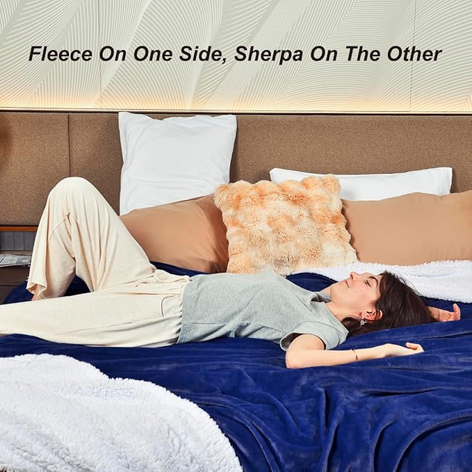 KAWAHOME Sherpa Fleece Throw Blanket for Bed - Extra Warm and Heavy Thick Throw Blankets for Winter, Super Soft 500GSM Plush Blanket, 50"X 60" Navy Blue