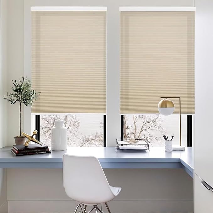 MYshade 1.5-Inch Cellular Cordless Light Filtering Shades,Thermal Insulating Noise Reducing Waterproof Blinds,Honeycomb Window Treatments for Indoor Light Control (Beige-24 W x 50" H)