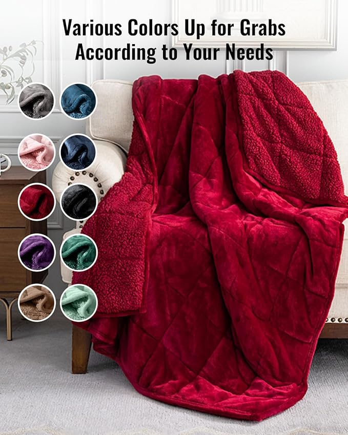 Uttermara Sherpa Fleece Weighted Blanket 20 lbs for Adult, Unicolor Ultra-Soft Fleece and Sherpa, Dual Sided Cozy Plush Blanket for Sofa Bed, 60 x 80 inches, Red