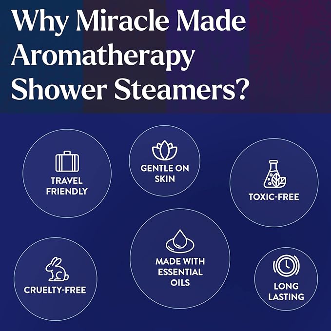 Miracle Made Variety Pack Aromatherapy Shower Steamers – Essential Oil Shower Bombs for Relaxation, Nasal Relief & Daily Self-Care – 6 Shower Melt Tablets with Dried Flowers
