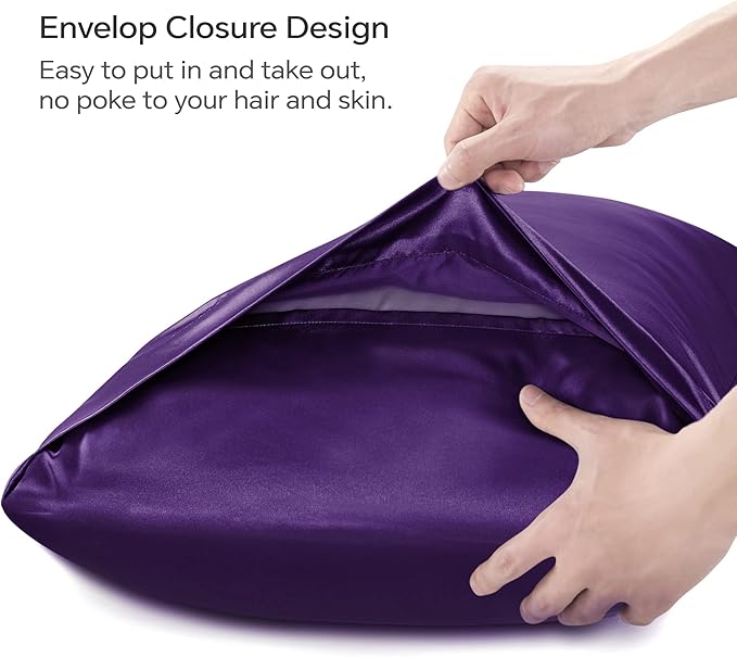 BEDELITE Satin Body Pillow Cover 2 Pack, Super Soft and Cooling Body Pillow Pillowcase for Hair and Skin, Breathable Silky Full Long Pillowcase Cover(20"x54", Plum Purple)