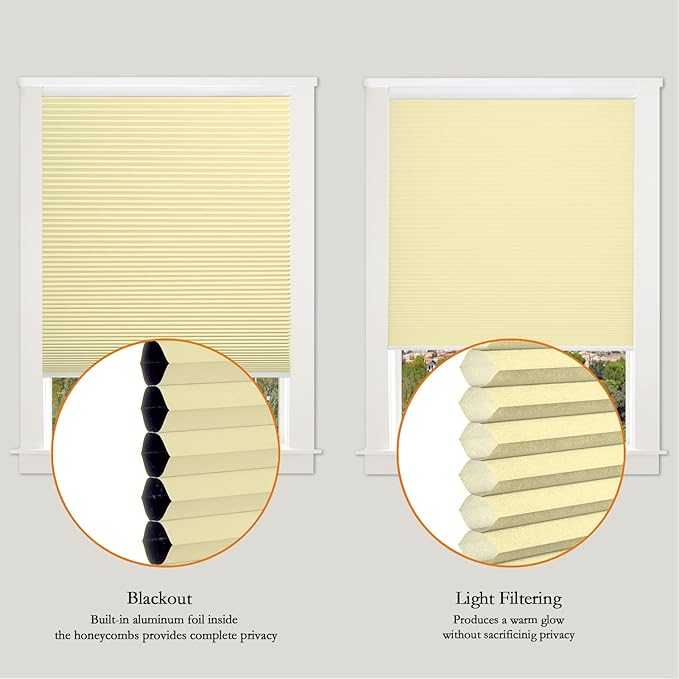 Persilux Light Filtering Cellular Shades Cordless Honeycomb Window Shades Bottom Up Dirt Proof Privacy Window Blinds for Windows, Bedroom and Living Room, Beige, 52" W x 60" H