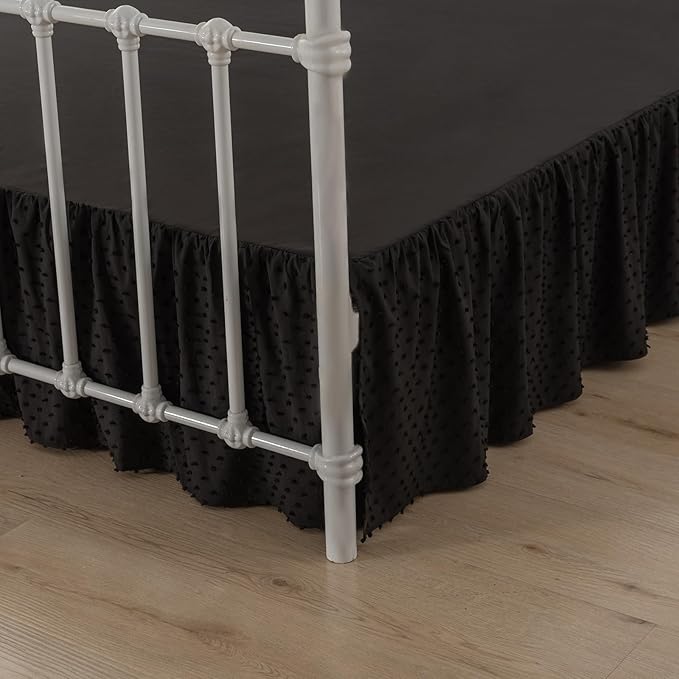 Tufted Dot Bed Skirt Queen Size Ruffled Bed Skirt with Split Corners, 14 Inch Drop Dust Ruffle Bed Skirts with Platform, Black