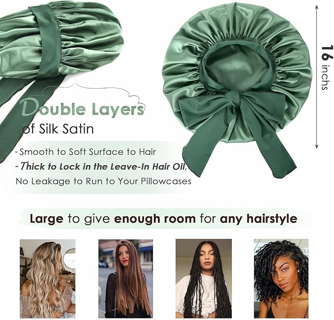 YANIBEST Silk Bonnet for Sleeping Women Adjustable Double Layer Satin Bonnet Reduce Friction Prevent Frizz Natural Curly Hair
