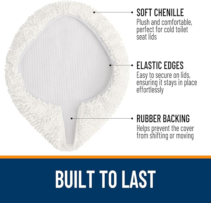 OLANLY Soft Chenille Bathroom Toilet Lid Cover, Machine Washable Seat Covers, 17.5x15, Stays in Place Rubber Backing, Fits Most Round, Elongated and Oblong Lids, Accessories Decor, Ivory