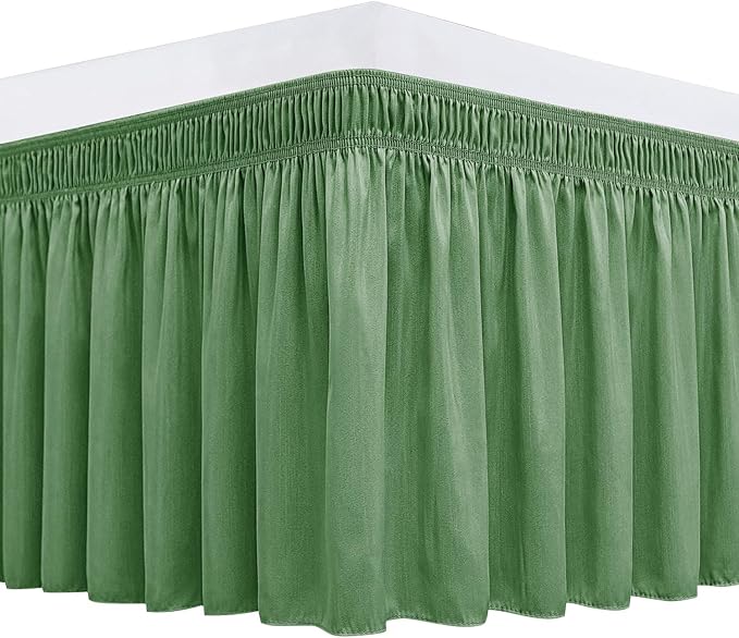 Biscaynebay Wrap Around Bed Skirts for King & Cal King Beds 14" Drop, Sage Adjustable Elastic Dust Ruffles Easy Fit Wrinkle Resistant Silky Luxurious Fabric Machine Washable