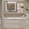 Cream Grey Sophisticated Bathroom Vanity - Bathroom Vanity with Smart Storage & Mirror Cabinet, Defogging, LED Light | Wall-Mounted Bathroom Storage Cabinet & Bathroom Vanity with Sink (Cream, 36IN)