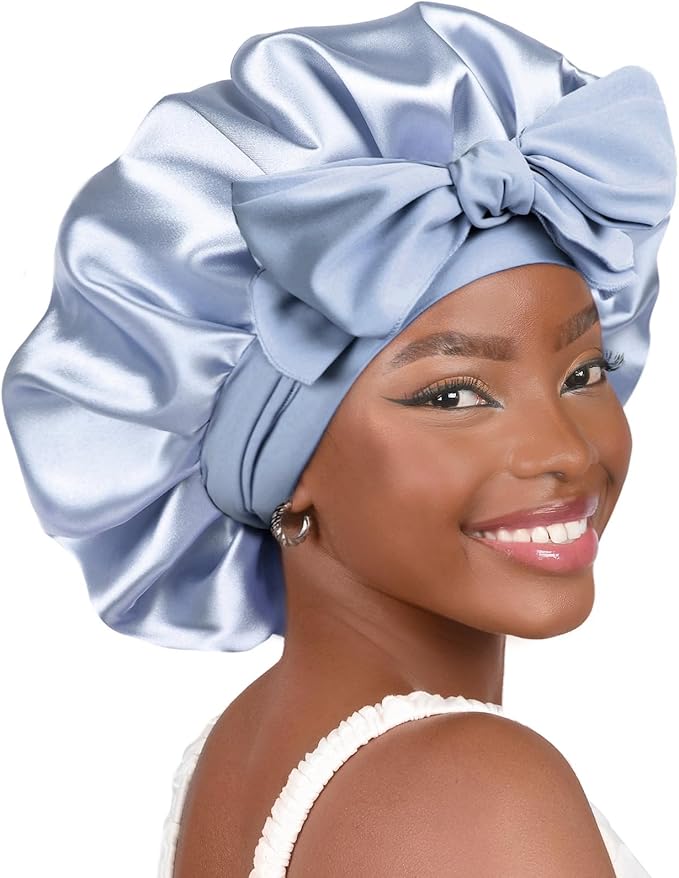 YANIBEST Silk Bonnet for Sleeping Women Adjustable Double Layer Satin Bonnet Reduce Friction Prevent Frizz Natural Curly Hair