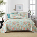 Cotton Bedspread Bedding Coverlet Quilt Sets, Reversible Vintage Branch Floral Bedspread comforters, (Vintage Floral Blue Pattern, Queen Size)