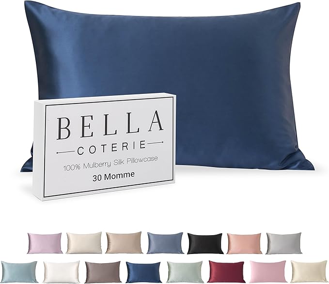Bella Coterie Luxury Silk Pillowcase for Hair and Skin | 30 Momme | 100% Pure 6A Mulberry Silk | Super Soft | Perfectly Plush [Standard, Navy]