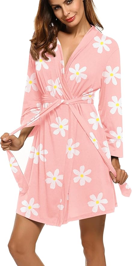 HOTOUCH Womens Robe Lightweight Short Knit Bathrobe Soft Ladies Sleepwear with Pockets