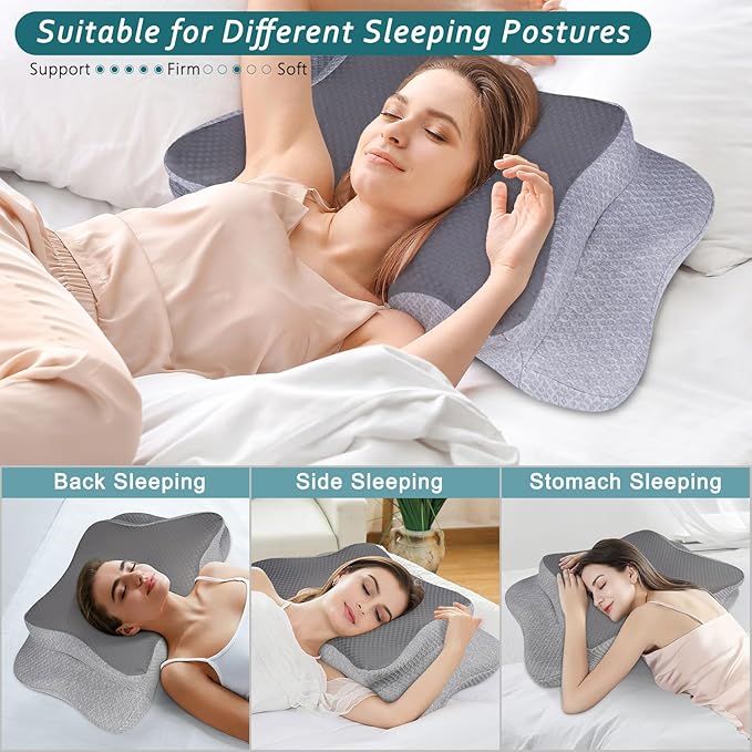 Cervical Neck Pillow for Pain Relief Sleeping, Contour Memory Foam Pillow, Ergonomic Side Sleeper Pillow for Adults, Orthopedic Neck Support Pillow for Back Stomach Sleepers-King Size