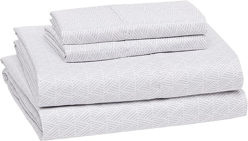 Amazon Basics Lightweight Super Soft, Cooling Luxury Microfiber 4 Piece Bed Sheet Set With 14-Inch Deep Pockets, King, Gray Crosshatch, Printed
