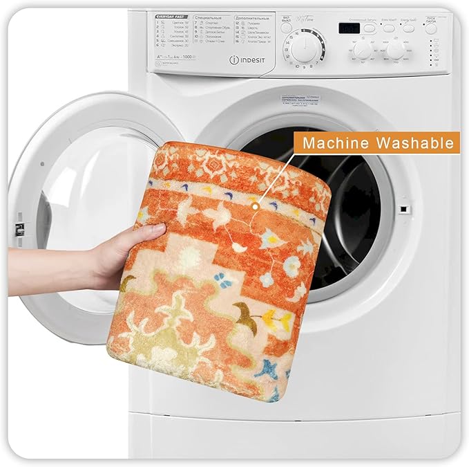 Uphome Boho Tribal Orange Cute Floral Non-Slip Machine Washable Soft Oriental Bath Mats for Sink Shower Doormat Tub, 20x31 inch