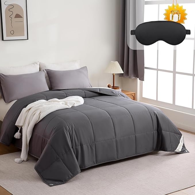 YOUR MOON Luxurious All Season Wool Comforter King Size, 100% Natural Australian Wool Filling, Hypoallergenic Comforter Duvet Insert, Noiseless Cotton Shell, Medium Weight (Dark Gray)
