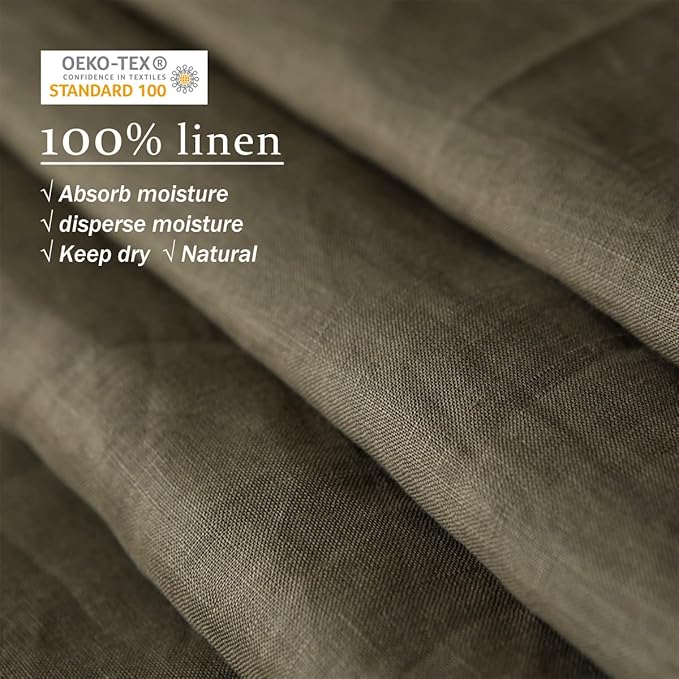XZ XIFA Olive Green Linen Pillow Case King, 2-Pack, 100% Natural French Flax, Breathable, Durable, Textured Envelope Pillowcases - Linen, 20'' x 40''