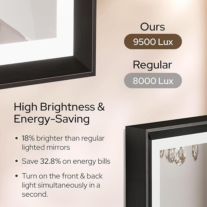 20 x 28 Black Bathroom LED Mirror – Frontlit & Backlit Vanity Mirror with Antifog & Shatter Proof Tempered Glass, Aluminium Frame Bathroom Mirror, Comes with 3 Colour Lights Option