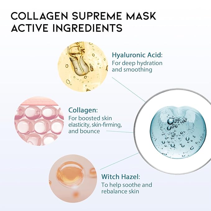 Hydrating Sheet Mask Starter Kit Variety Pack for Skin Care, Dry, Ance, Sensitive Skin, Korean Vegan Facial Sheet Mask for Men & Women, Collagen, Cica, Ceramide, Hyaluron, Retinol 5EA