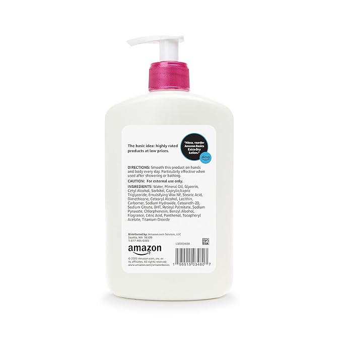 Amazon Basics Body Lotion For Dry Skin with Vitamins B5 & E, Clean Scent, 16 fl oz (Previously Solimo)
