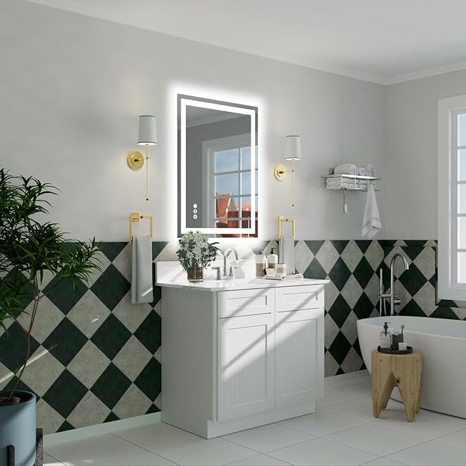 32"x 24" LED Bathroom Mirror with Lights, Dimmable, Double Lights, Backlit + Front Lit, 3 Colors Led Mirror for Bathroom, Lighted Bathroom Vanity Mirror, Tempered Glass(Horizontal/Vertical)