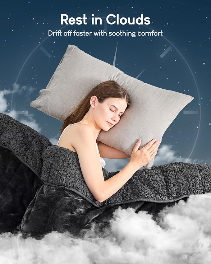Cottonblue Weighted Blanket 15lbs 80x87 Inches for Queen King Size Bed, Ultra Soft Sherpa Weighted Throw Blankets for Relax and Sleep, Cozy Comfort Heavy Bed Blankets with Cemaric Beads, Black