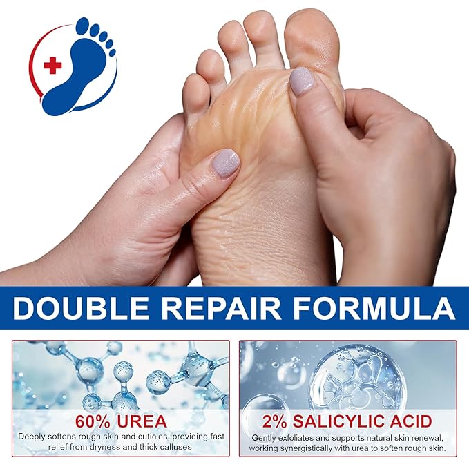 Urea Cream Stick 60% plus Salicylic Acid 2%, Maximum Strength Urea Foot Cream for Dry Cracked Feet, Knees, Hands, Exfoliating Dead Skin, Repairs and Hydrates Feet, Foot Care Cream Moisturizer 2 PCS