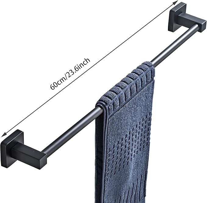 Matte Black Bathroom Hardware Set 4 Pieces,Bathroom Accessories Set Stainless Steel Wall Mounted, Hand Towel Bar, Towel Ring, Robe Towel Hooks,Toilet Paper Holder,Towel Bar Set, 23.6 Inch