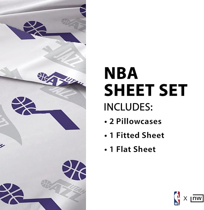 Northwest Officially Licensed Utah Jazz NBA Full Size Sheet Set – Soft Team Logo Bedding for Dorms, Bedrooms, Fan Caves & Game Day Style