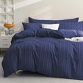 JELLYMONI Duvet Cover Twin Size Navy Blue - 3PCS Boho Striped Duvet Cover Set Polyester Tufted Bohemian Textured Comforter Cover 68×90in with Corner Ties & Zipper and 2 Pillowcases