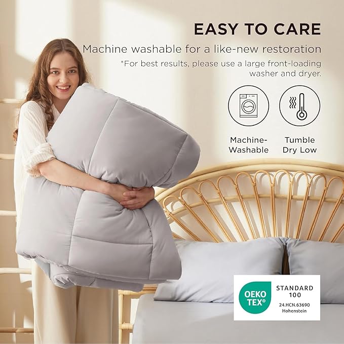 Bedsure Comforter Duvet Insert - Quilted Comforters Alaskan King, All Season Duvet, GentleSoft Down Alternative Bedding, with 8 Tabs, Gifts for Women/Men, Light Grey,Alaskan King 130x120 Inch