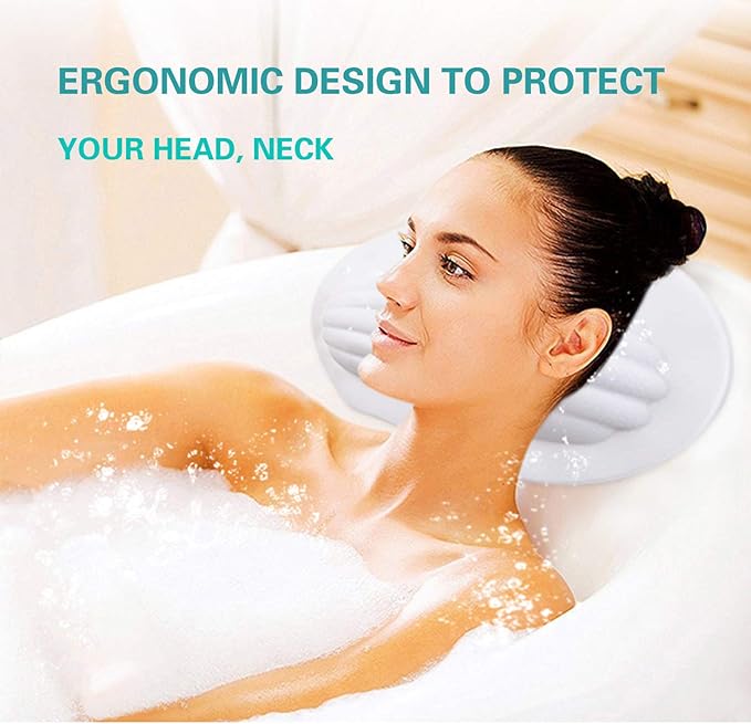 Sfiery Bathtub Pillow, TPE Bath Tub Headrest with Strong Suction Cups, Non Slip,Waterproof for Tub,Head Neck Good Support, White